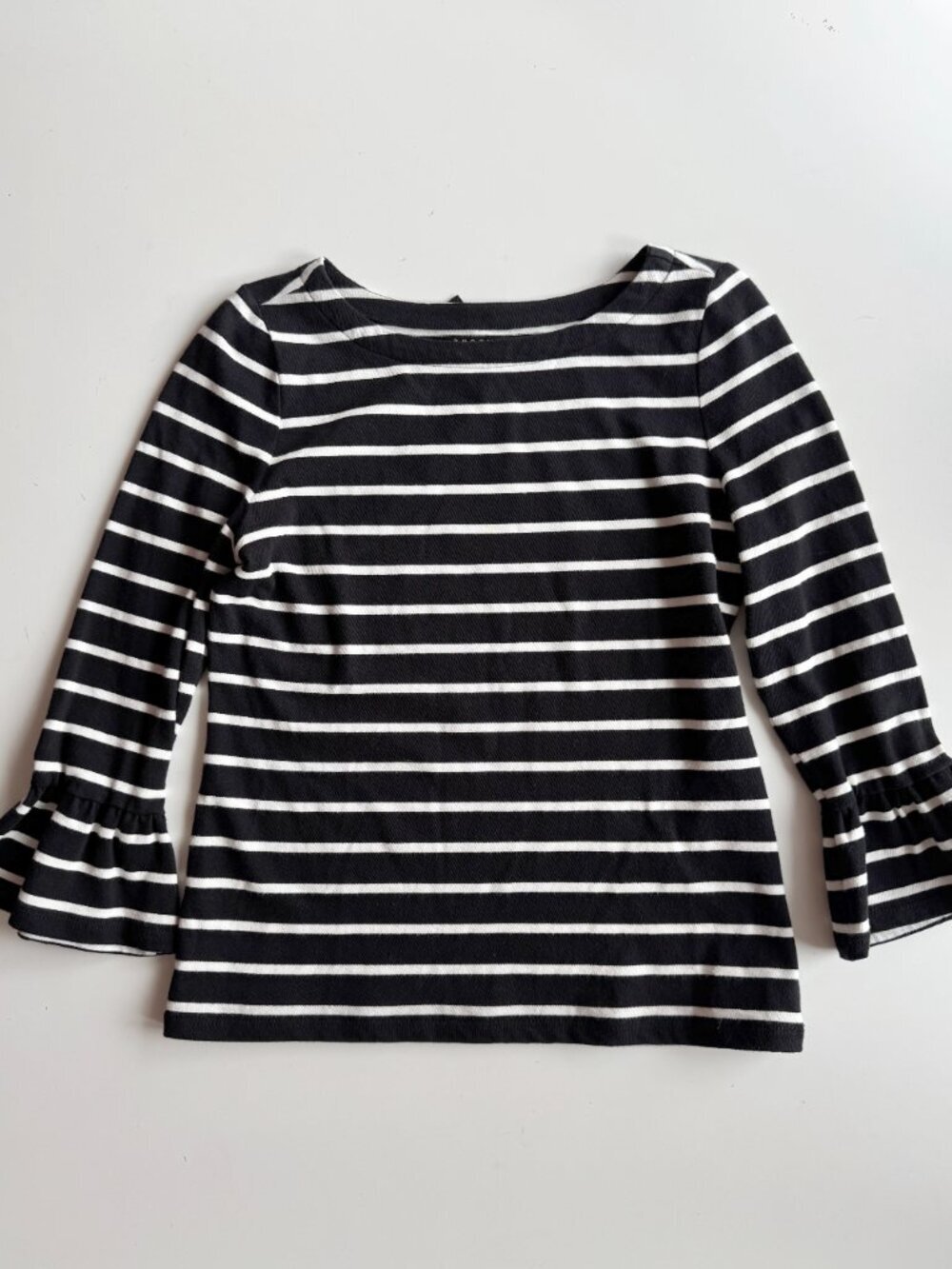 BROOME STREET KATE SPADE Black Striped Cotton Ruffle Sleeve Mariner Top, Size XS - Picture 6 of 12